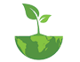 globe bottom half with leaves growing eco icon