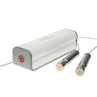 White electronic Sanomag device with two probes on a white background