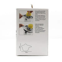 Product packaging with instructions and measurements on a white background