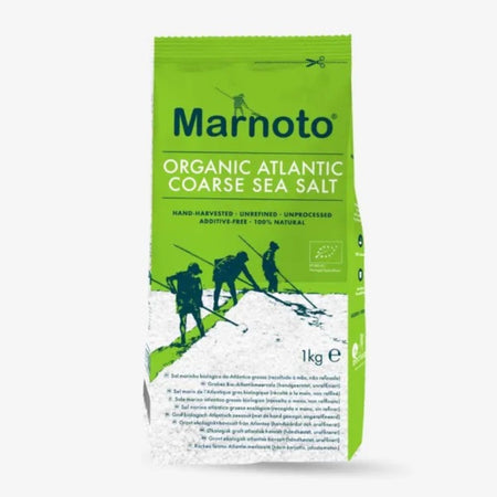 Necton Marnoto organic Atlantic coarse sea salt packaging on a white background