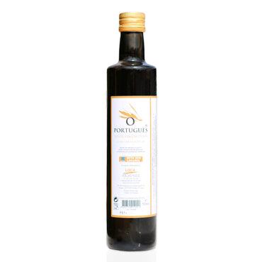 Bottle of Portugues olive oil on a white background